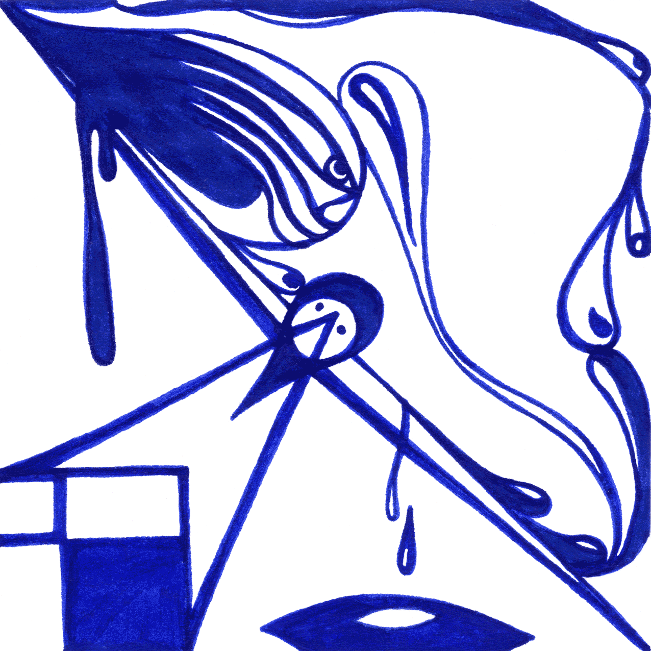 Tintenzeichnung „Verbrauch“ mit dynamischen Linien, Symbol für Ressourcen und Möglichkeiten