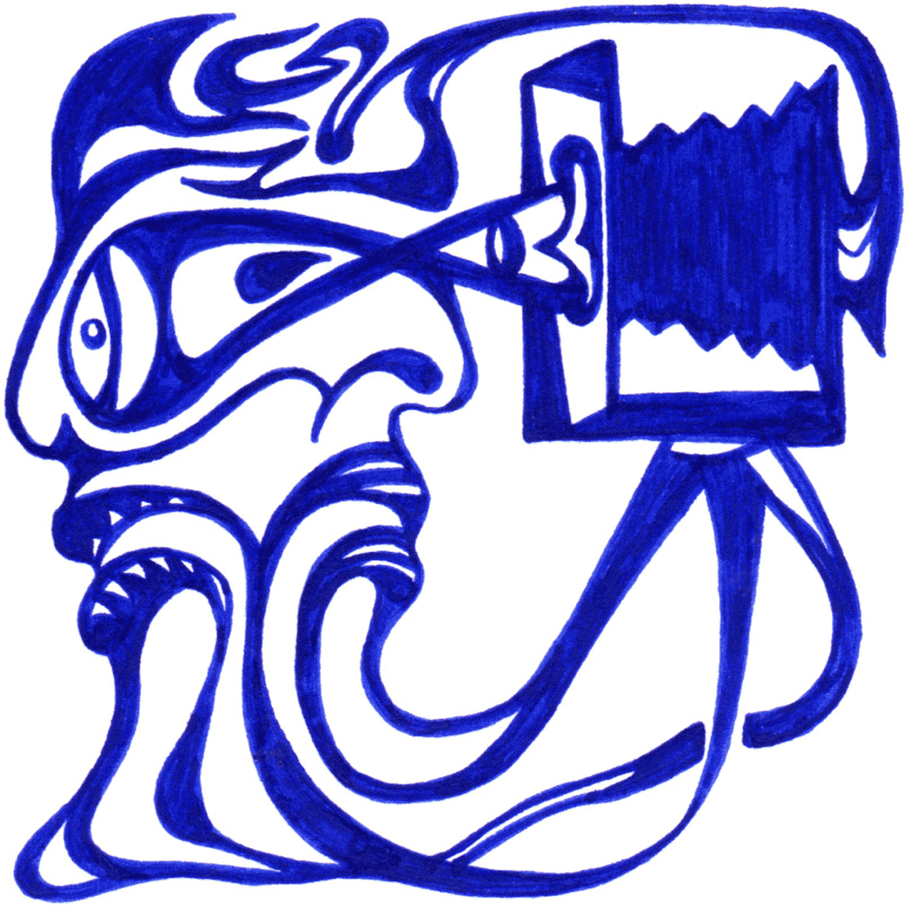 Fließende Tintenlinien verschmelzen zu „Vereint mit Kamera“, Symbol für Ewigkeit und Erinnerung