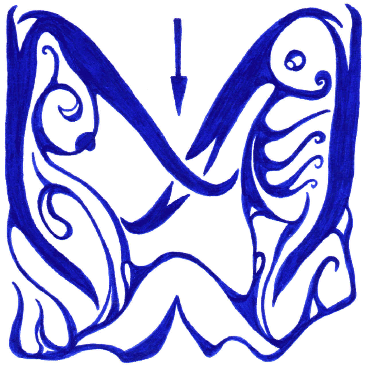 Tintenbild „Verlieren und Finden“, zeigt Wandel, Verlust und neue Entdeckung im Kreislauf