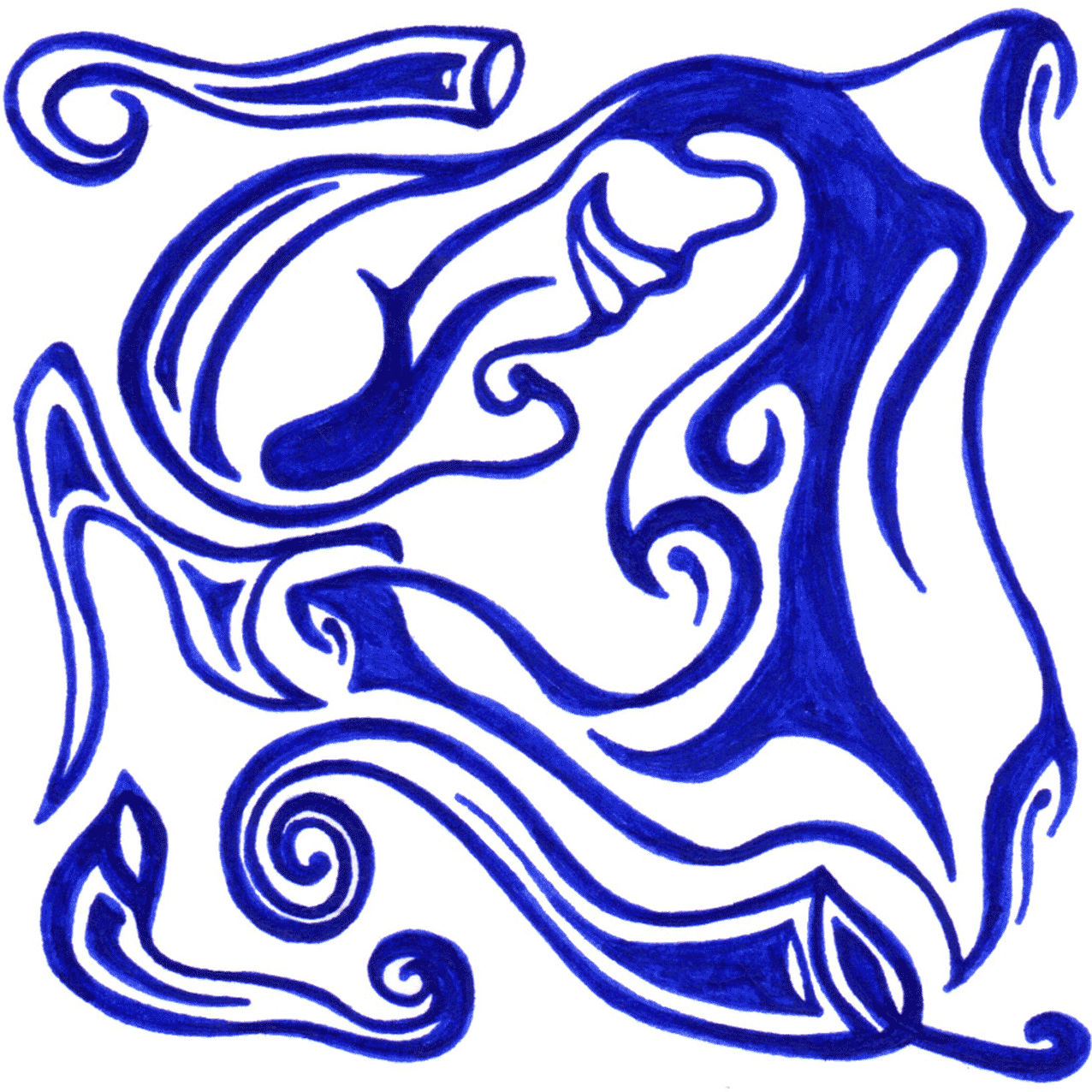 Tintenillustration „Verlust“ mit fließenden Linien, Symbol für Leere und stille Veränderung