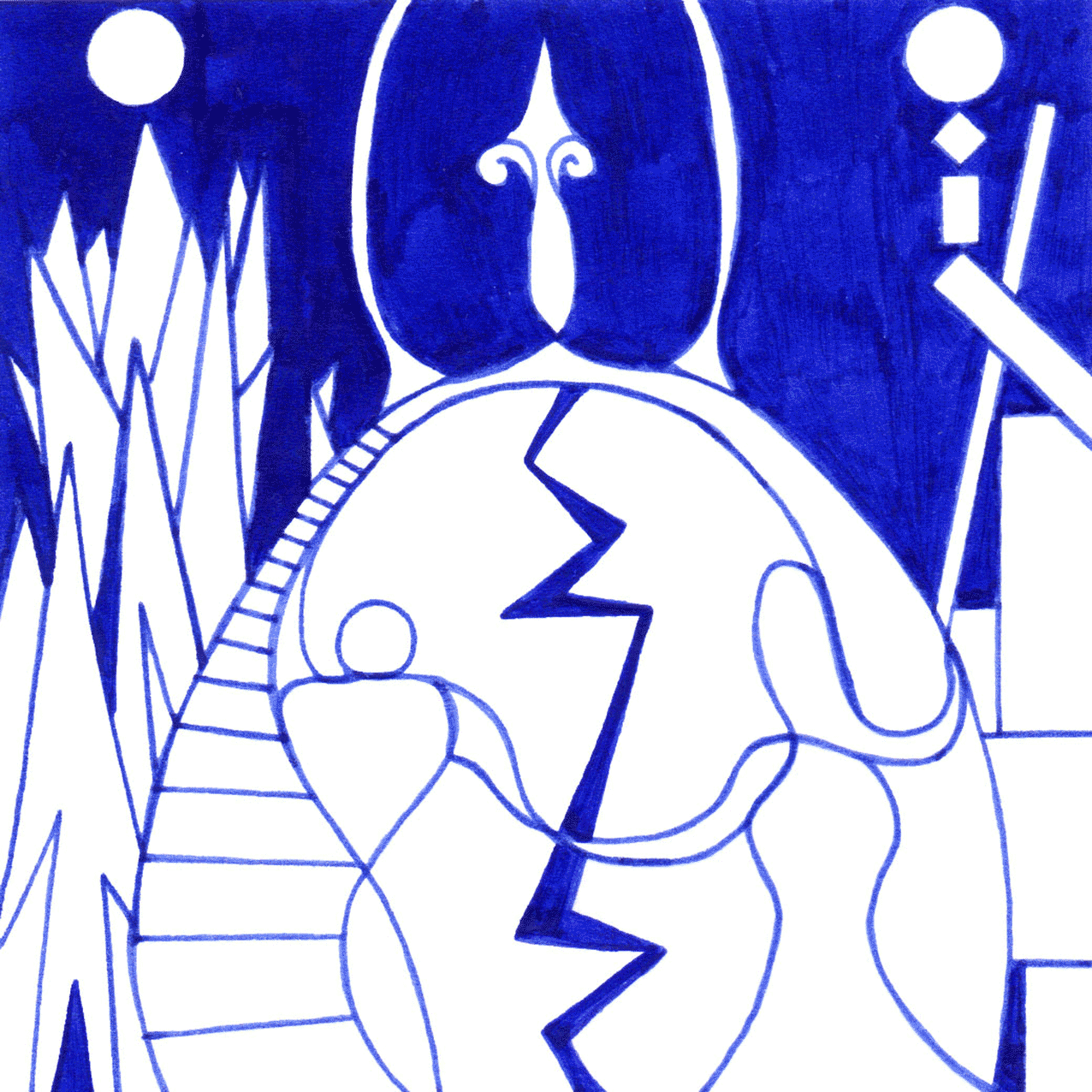 Trauriges Tintenbild „Verschiedene Wege“ zeigt die individuelle Wege und Bahnen trotz Nähe