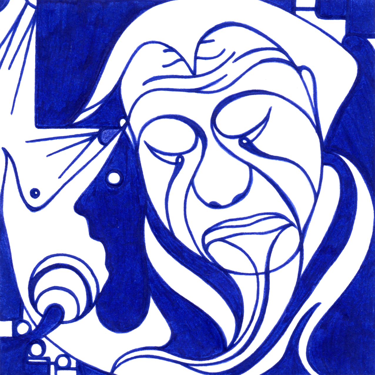 Tintenbild „Verzweifelter Mensch“ – innere Not trifft auf leise Hoffnung von außen, Ruf nach Hilfe