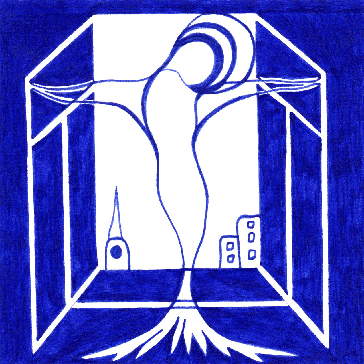 Unsichere Spannung „Vor dem Morgen“ – Tintenbild einer Figur zwischen Verweilen und Aufbruch