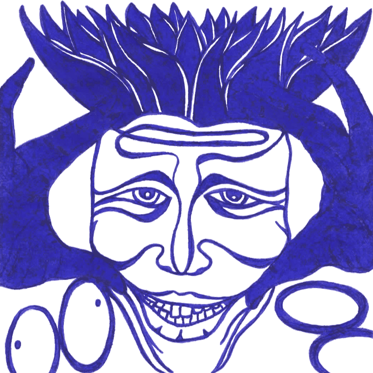 Künstlerische Tinte „Waffe“, Linien formen ein Lächeln als subtile Verteidigung