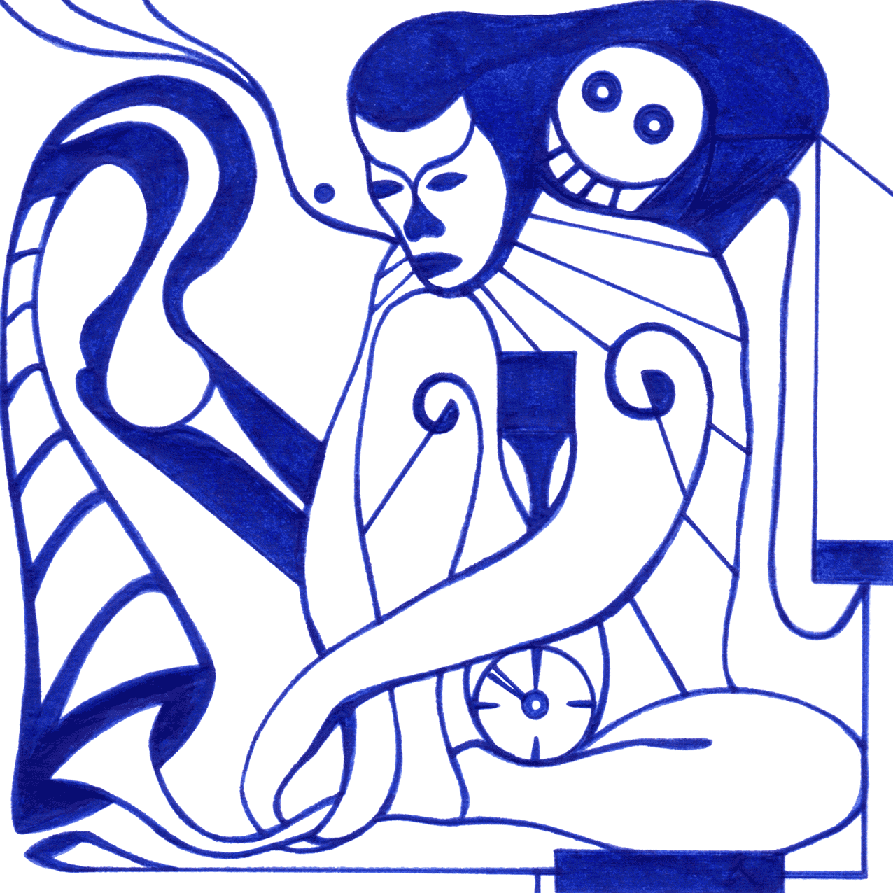 Nachdenkliches Tintenbild „Warum so“, Unsicherheit und die Sehnsucht nach Klarheit in einem Meer von Ratschlägen