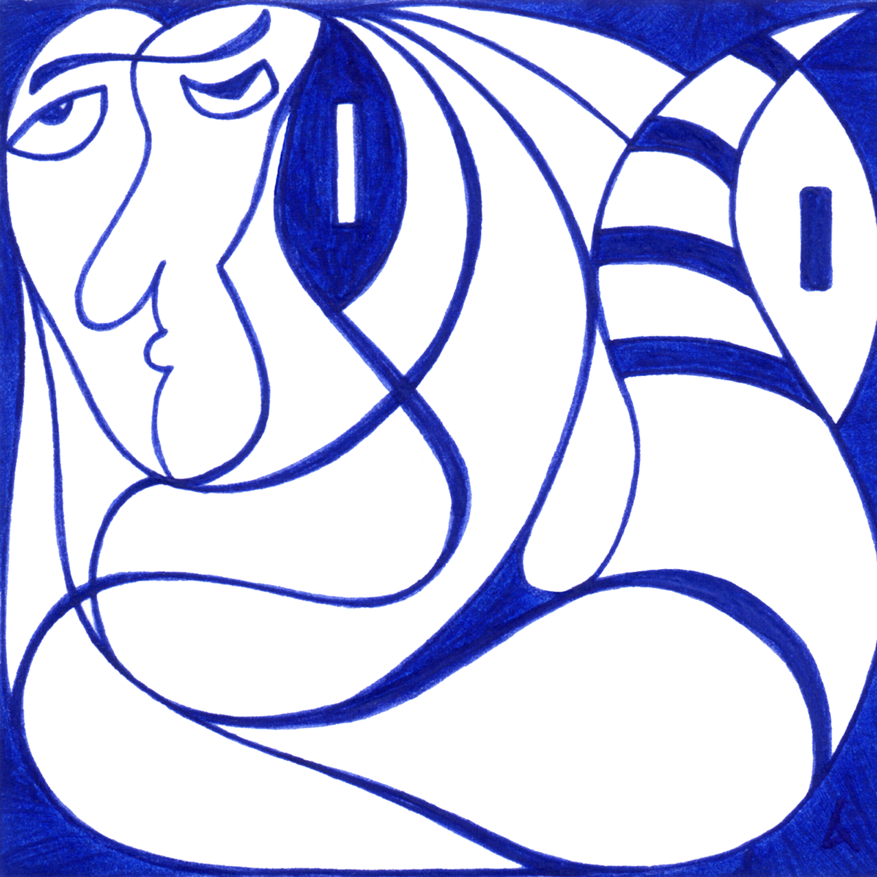 Vertrauliches „Weder er noch sie“ – Tintenbild zeigt Begegnung jenseits von Rollen, nur für Vertraute.