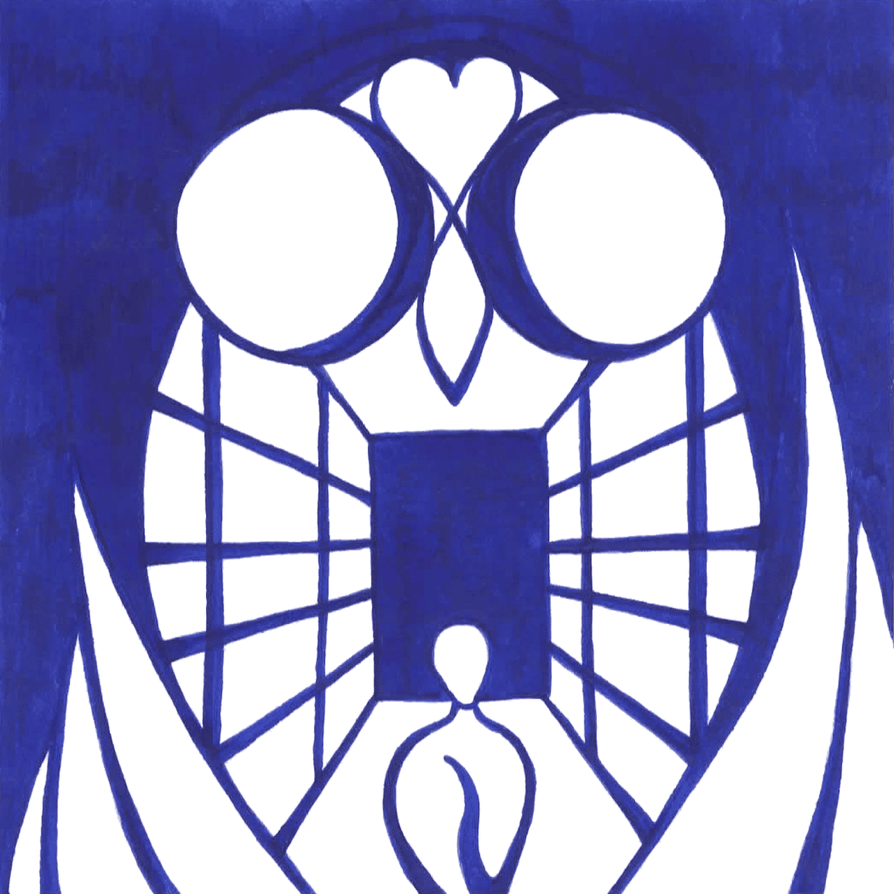 Künstlerische Tinte „Wo bist du Weisheit“, Linien formen versteckte Strukturen und Symbole