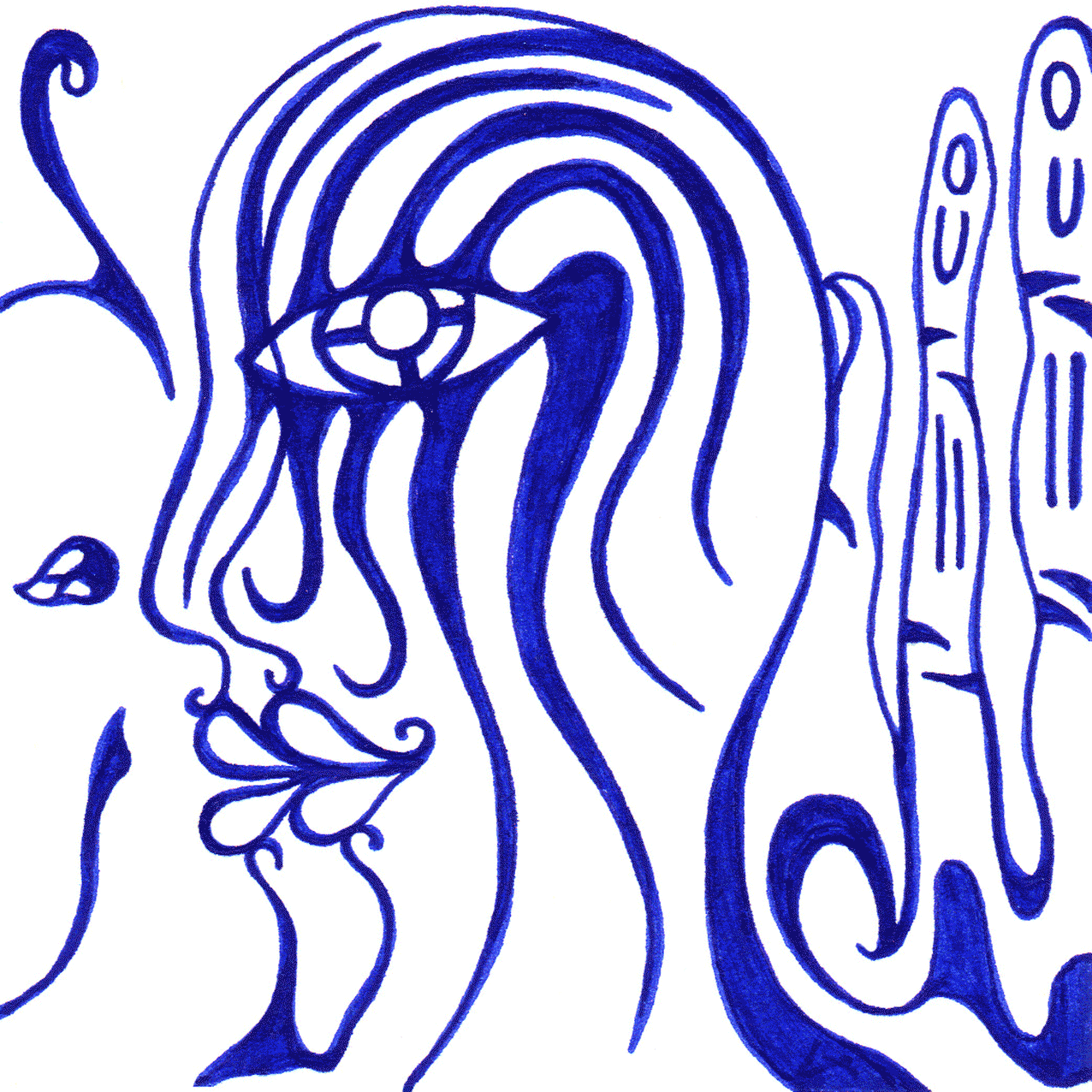 Tintenbild „Wo zwei sind“ mit verschlungenen Linien, Symbol für Nähe, Spannung und Warten