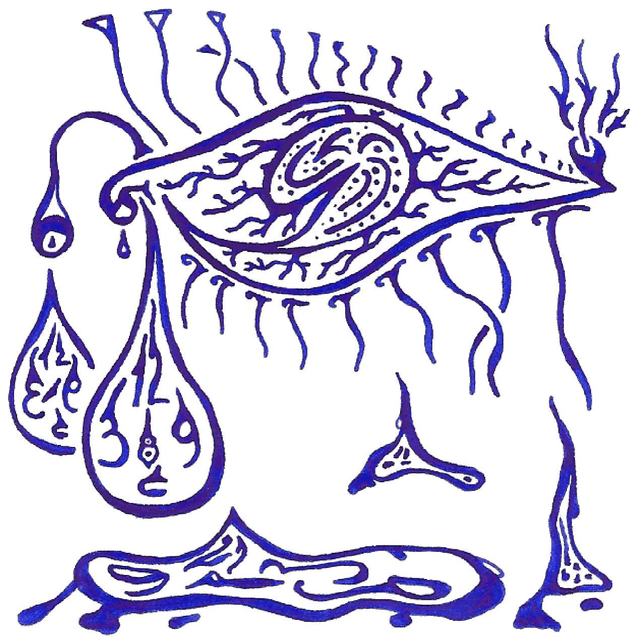 Symbolische Tintenzeichnung „Zeit“ mit fließenden Linien als Sinnbild für Vergänglichkeit