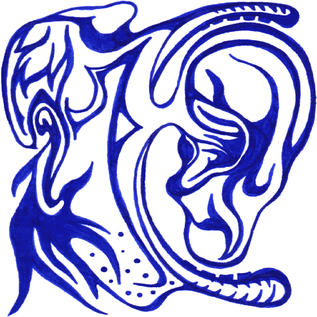 Feine Linienkomposition „Zuhören“ als Symbol für Aufmerksamkeit, Distanz und leise Täuschung