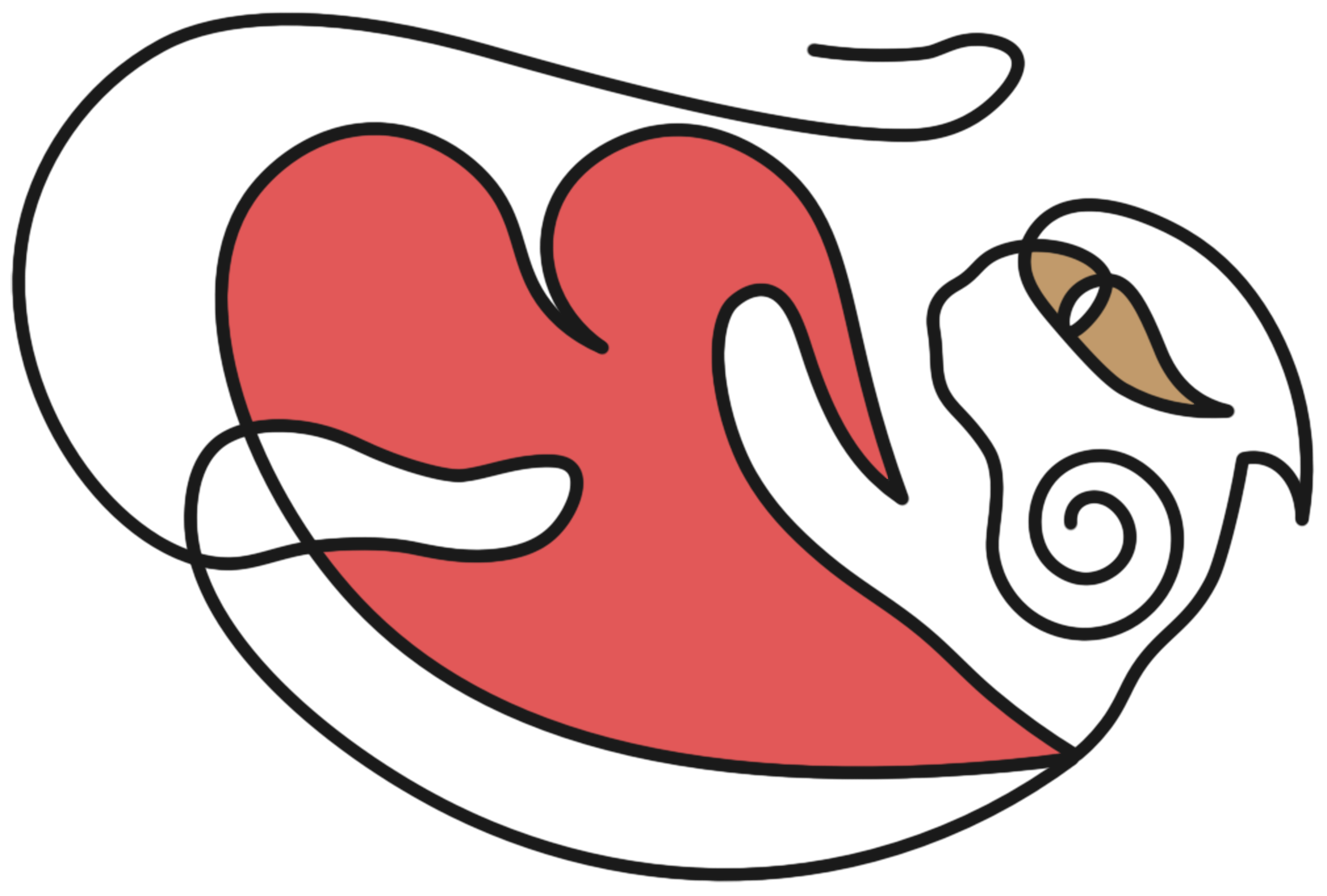 Helenas Kätzchen ARCATRA Einlinienzeichnung mit Farbakzenten und Herzfokus